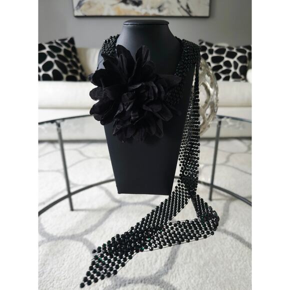 Free People Black Flower Green Rhinestone Cascading Choker NWT - Picture 1 of 4